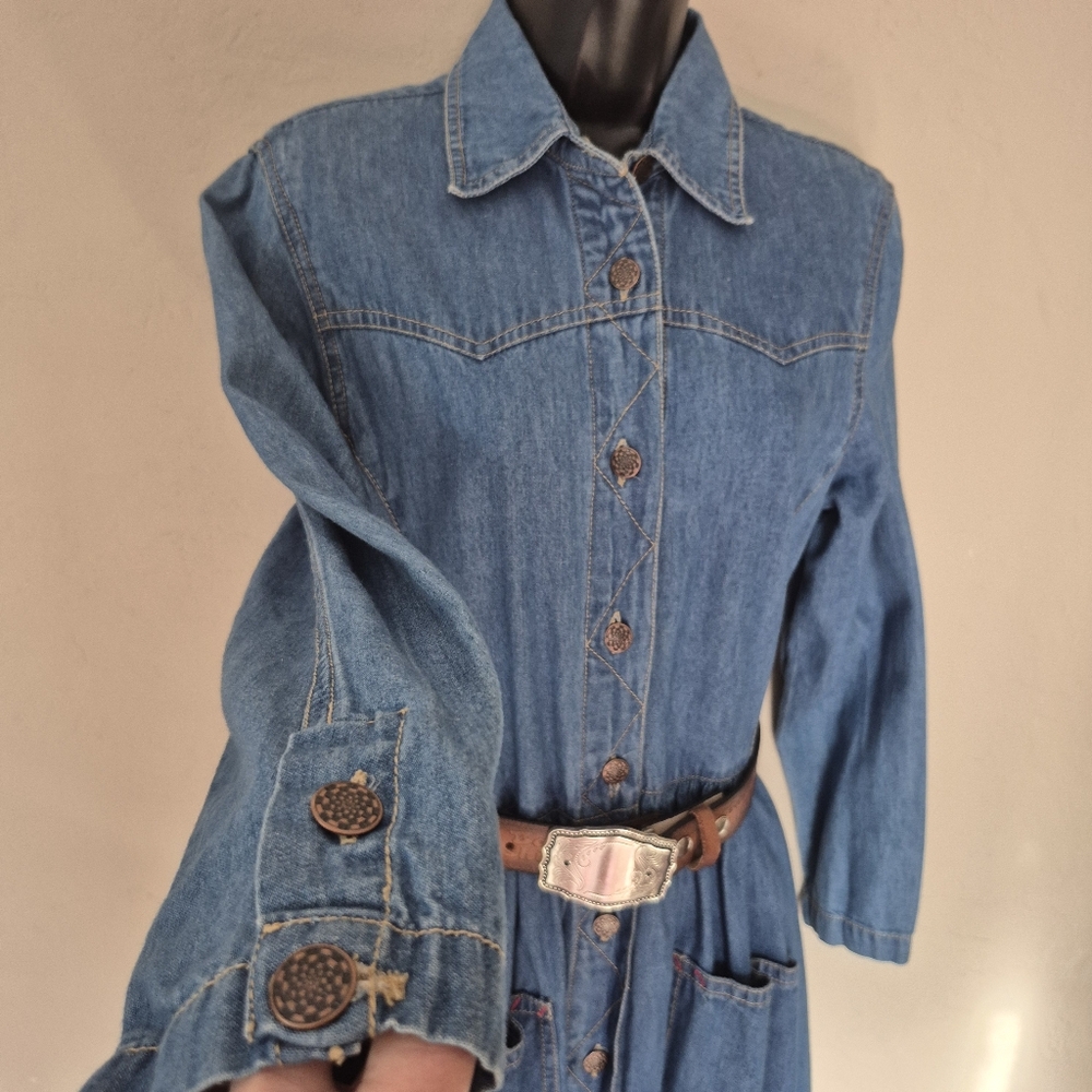 Vintage 80s Western Yeehaw Long Sleeve Dress Small - Picture 2 of 10